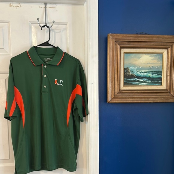 PGA Tour Green & Orange Polo Shirt University of Miami Hurricanes Golf Polo Sz L - Picture 1 of 10
